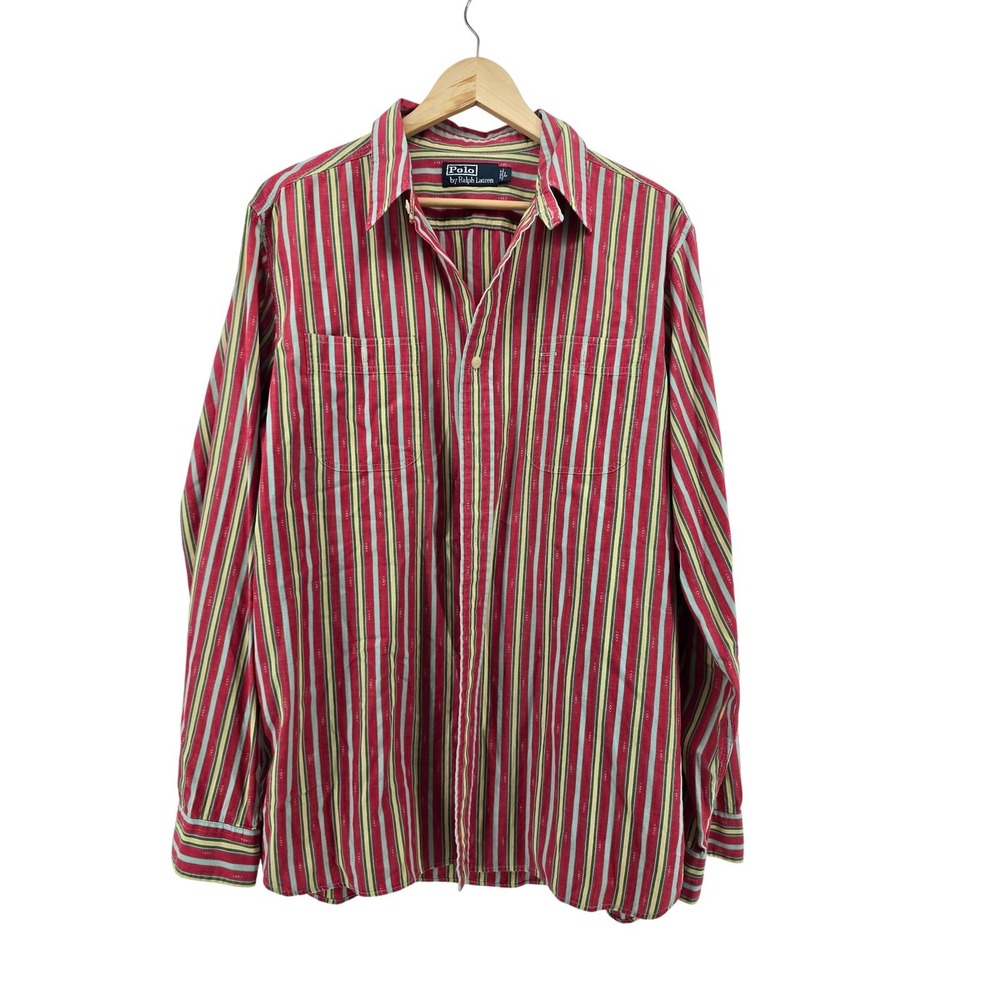 Polo Ralph Lauren Shirt Mens L Southwestern Ikat Stripe Red Long Sleeve EUC